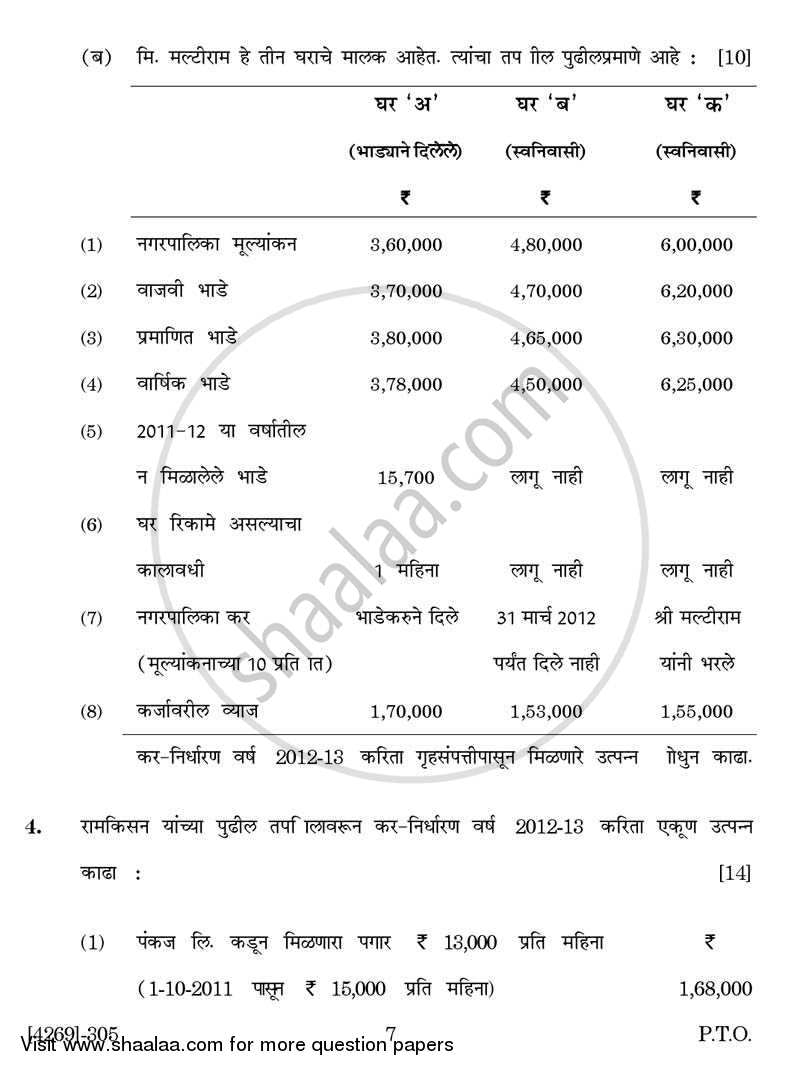 Auditing and Taxation 2012-2013 - B.Com. - 3rd Year (TYBcom) - University of Pune question paper with PDF download