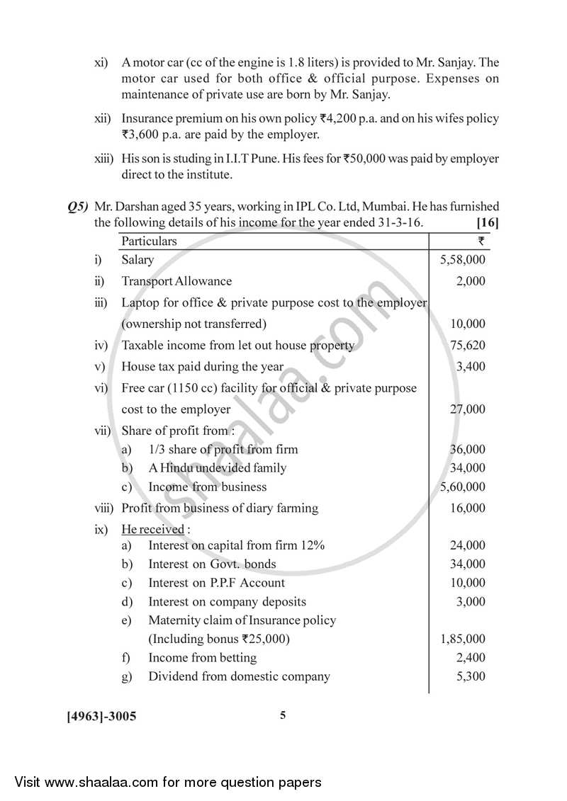 Auditing and Taxation 2015-2016 - B.Com. - 3rd Year (TYBcom) - University of Pune question paper with PDF download