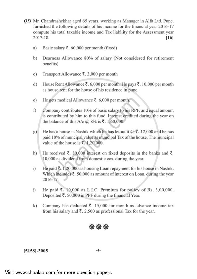 Auditing and Taxation 2016-2017 - B.Com. - 3rd Year (TYBcom) - University of Pune question paper with PDF download