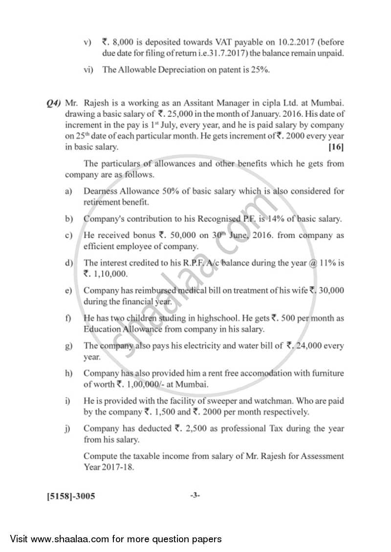 Auditing and Taxation 2016-2017 - B.Com. - 3rd Year (TYBcom) - University of Pune question paper with PDF download