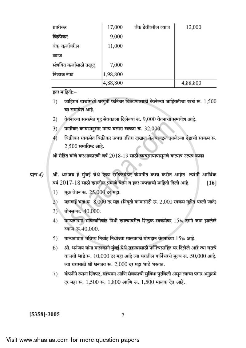 Auditing and Taxation 2017-2018 - B.Com. - 3rd Year (TYBcom) - University of Pune question paper with PDF download