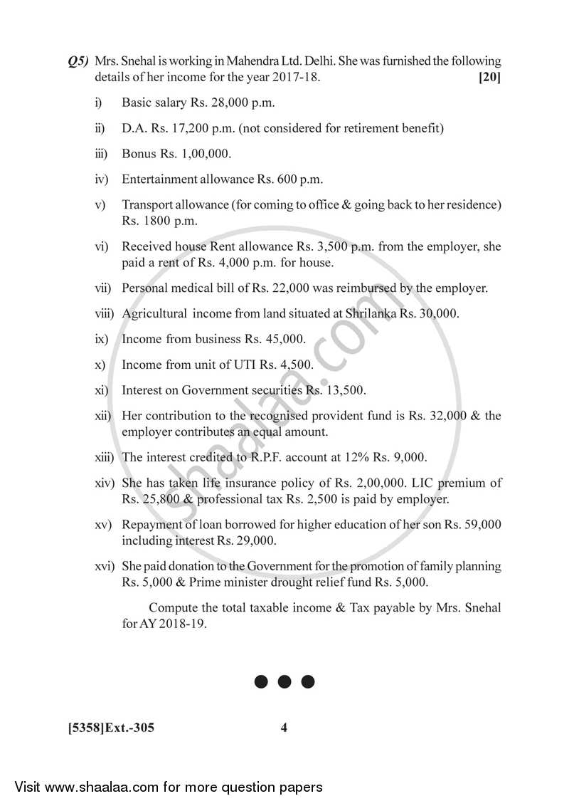 Auditing and Taxation 2017-2018 - B.Com. - 3rd Year (TYBcom) - University of Pune question paper with PDF download