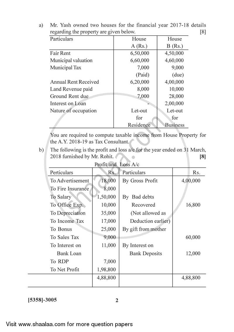 Auditing and Taxation 2017-2018 - B.Com. - 3rd Year (TYBcom) - University of Pune question paper with PDF download