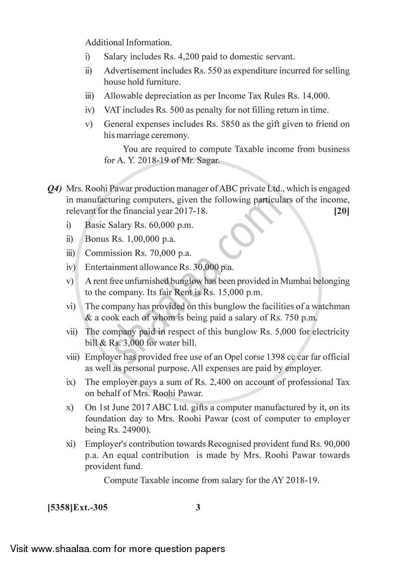 Auditing and Taxation 2017-2018 - B.Com. - 3rd Year (TYBcom) - University of Pune question paper with PDF download