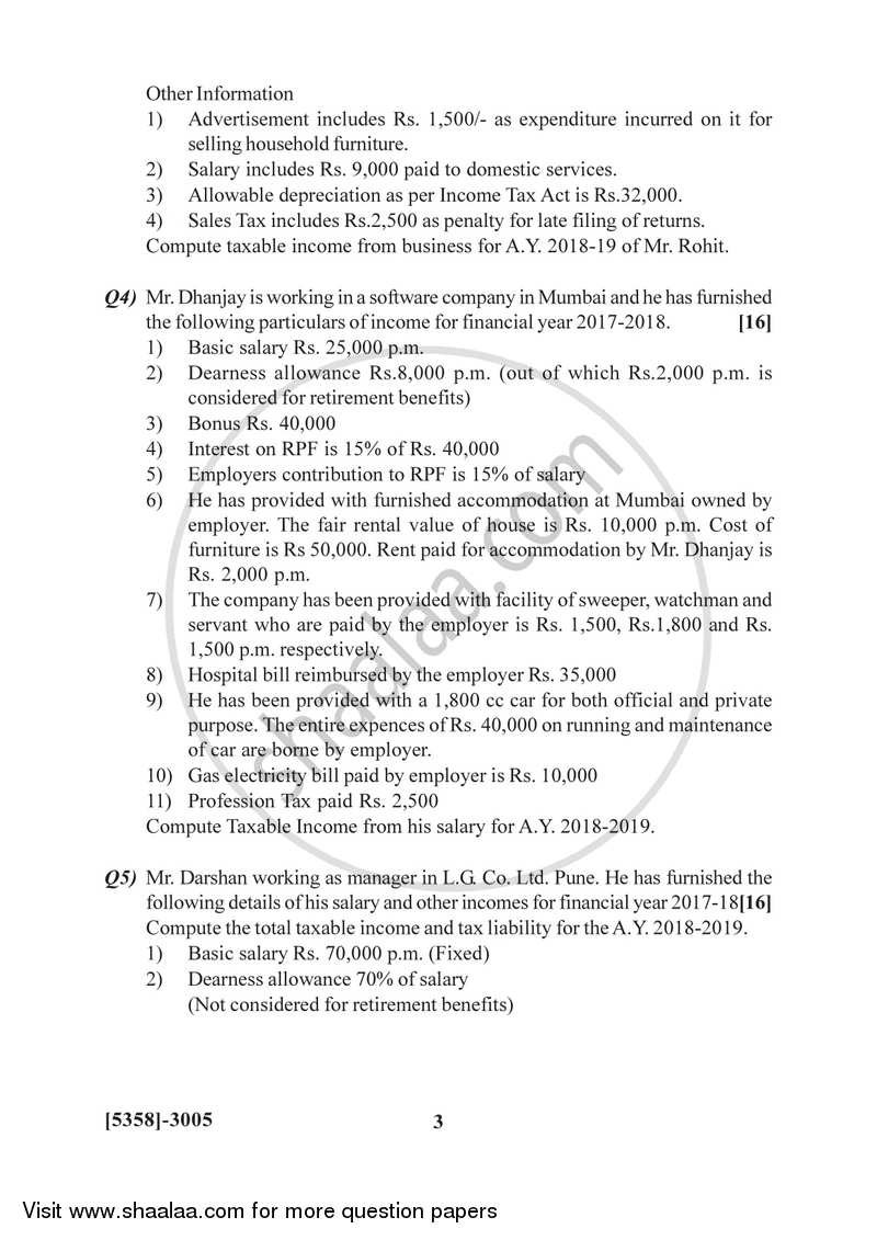 Auditing and Taxation 2017-2018 - B.Com. - 3rd Year (TYBcom) - University of Pune question paper with PDF download