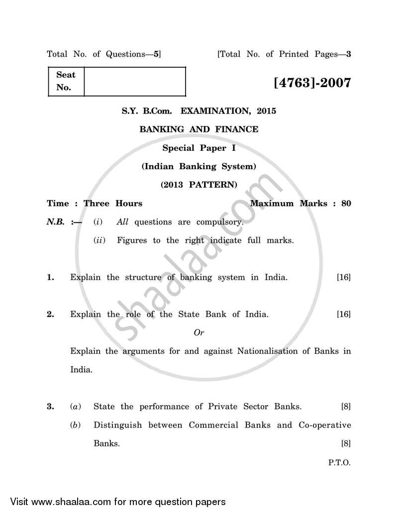 Banking and Finance 1 - Indian Banking System 2014-2015 - B.Com. - 2nd Year (SYBcom) - University of Pune question paper with PDF download