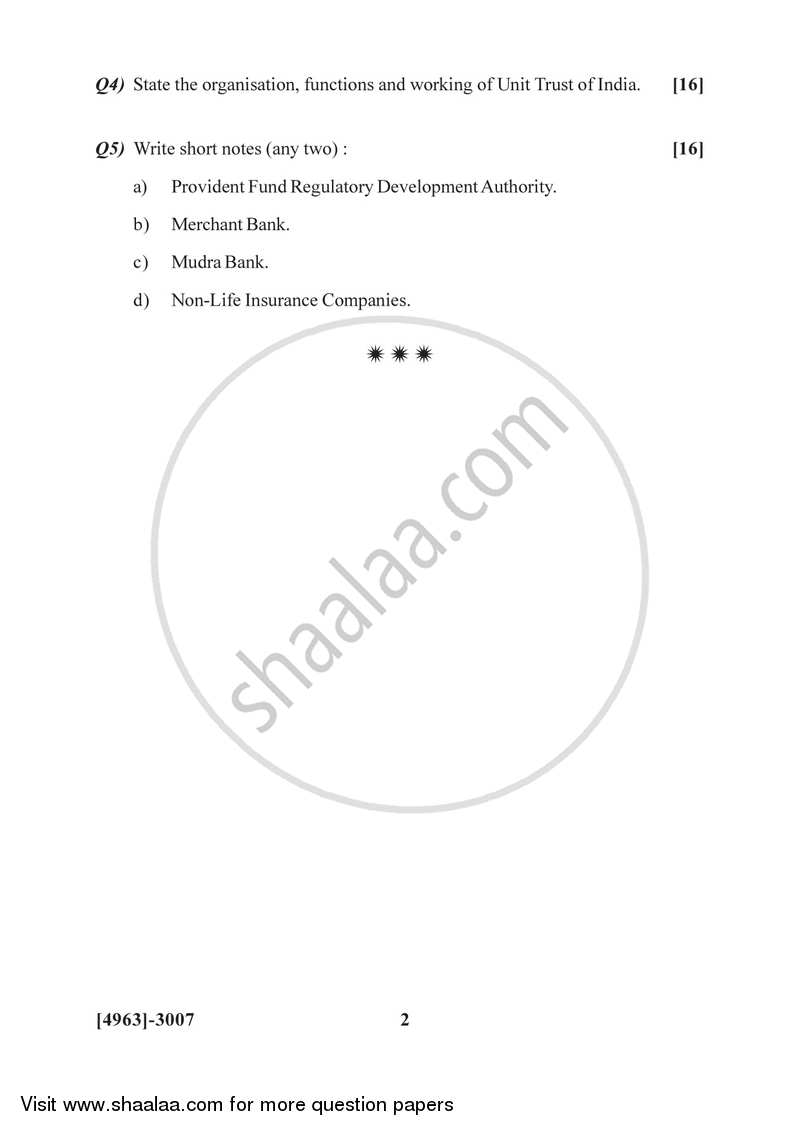 Banking and Finance 2 - Financial Markets and Institutions in India 2015-2016 - B.Com. - 3rd Year (TYBcom) - University of Pune question paper with PDF download