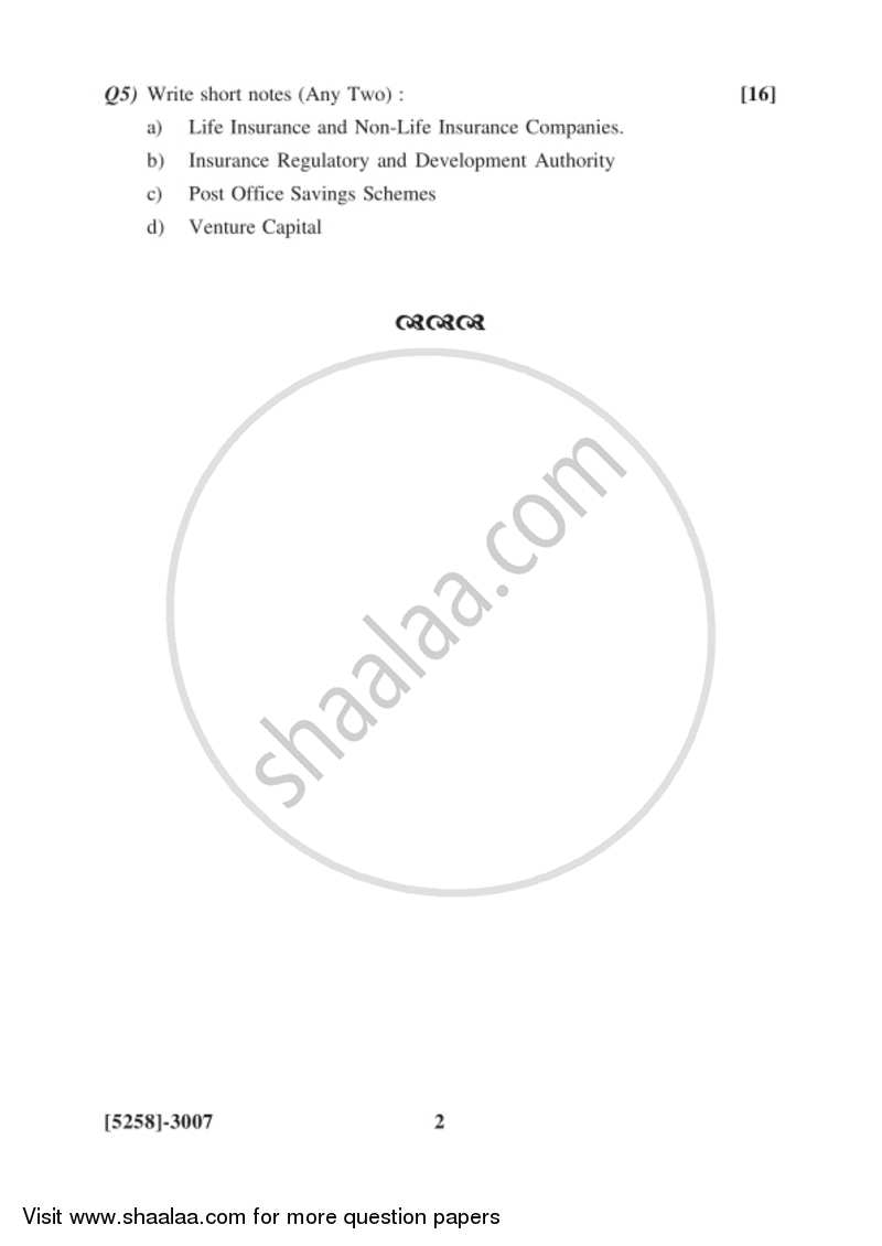 Banking and Finance 2 - Financial Markets and Institutions in India 2017-2018 - B.Com. - 3rd Year (TYBcom) - University of Pune question paper with PDF download