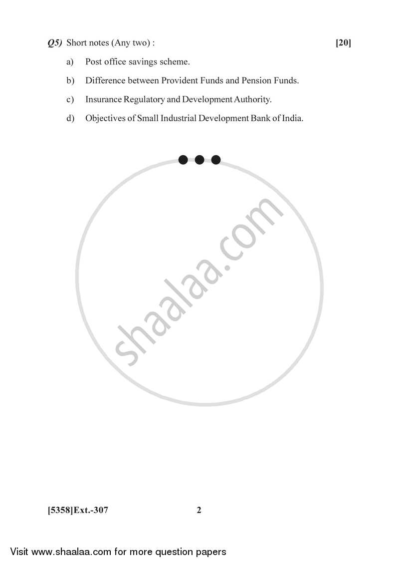 Banking and Finance 2 - Financial Markets and Institutions in India 2017-2018 - B.Com. - 3rd Year (TYBcom) - University of Pune question paper with PDF download