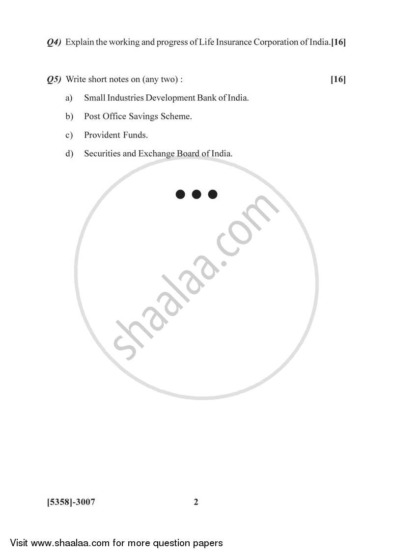 Banking and Finance 2 - Financial Markets and Institutions in India 2017-2018 - B.Com. - 3rd Year (TYBcom) - University of Pune question paper with PDF download