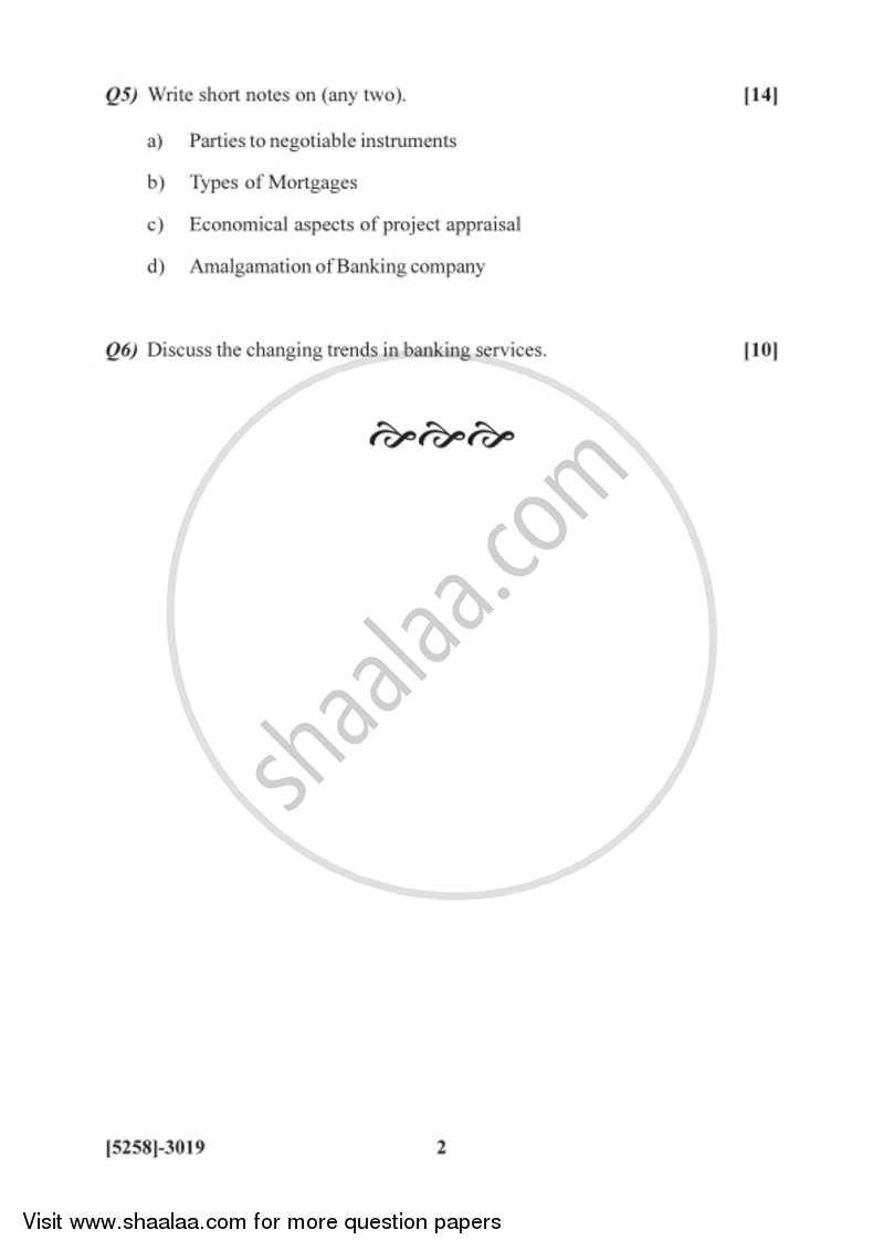 Banking and Finance 3 - Banking Law and Practices in India 2017-2018 - B.Com. - 3rd Year (TYBcom) - University of Pune question paper with PDF download