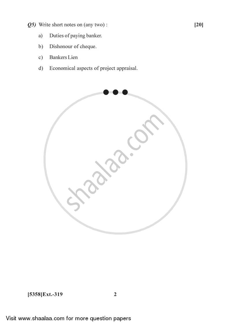 Banking and Finance 3 - Banking Law and Practices in India 2017-2018 - B.Com. - 3rd Year (TYBcom) - University of Pune question paper with PDF download