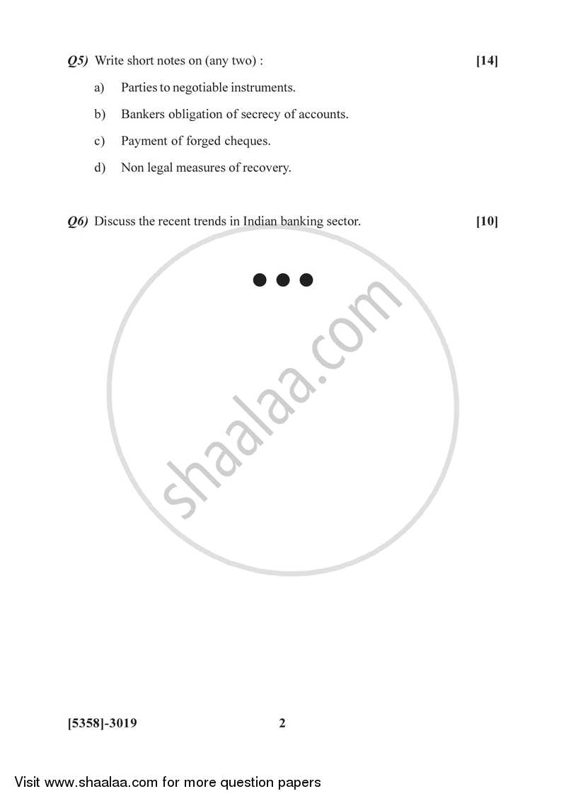 Banking and Finance 3 - Banking Law and Practices in India 2017-2018 - B.Com. - 3rd Year (TYBcom) - University of Pune question paper with PDF download