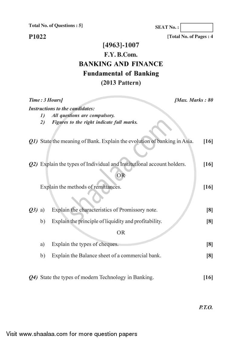 Banking and Finance 2015-2016 - B.Com. - 1st Year (FYBcom) - University of Pune question paper with PDF download