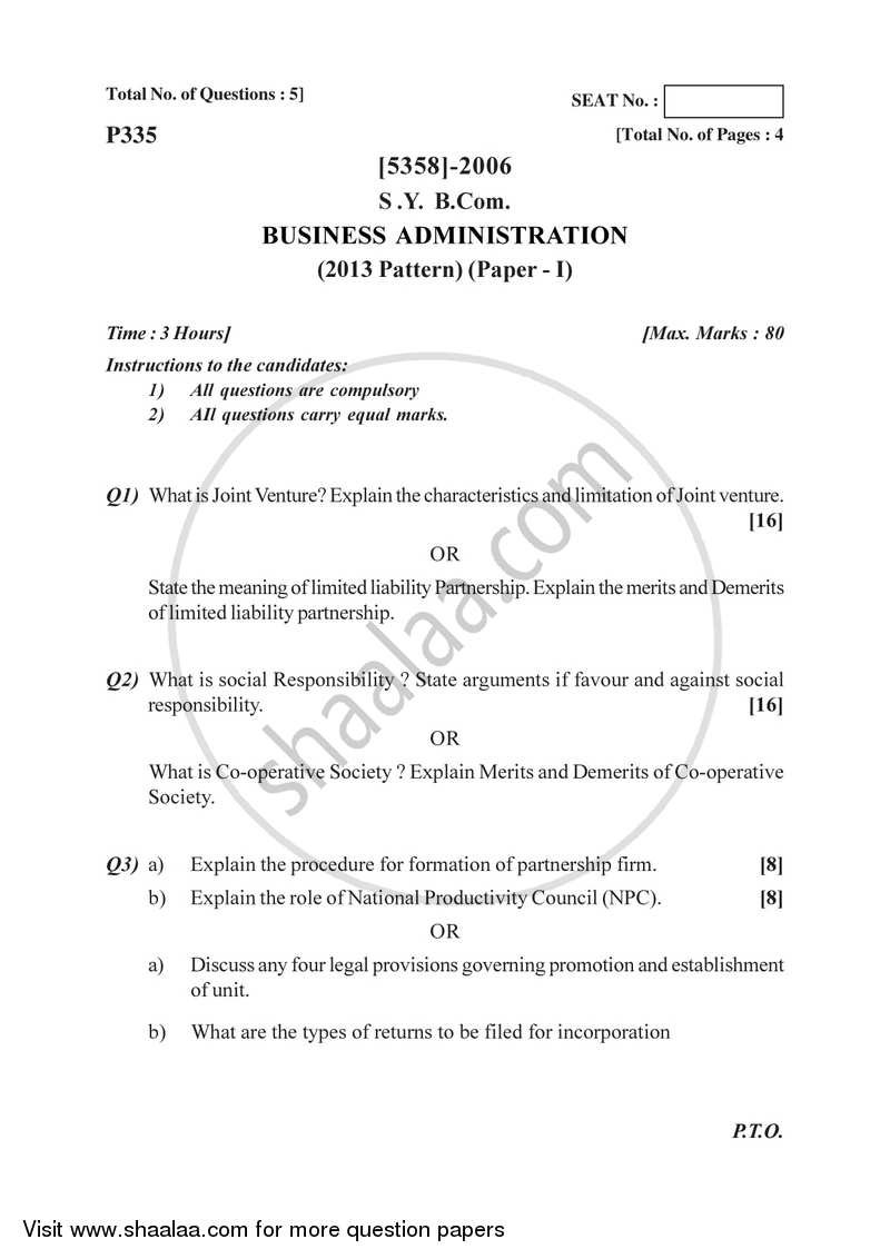 Business Administration 1 2017-2018 - B.Com. - 2nd Year (SYBcom) - University of Pune question paper with PDF download