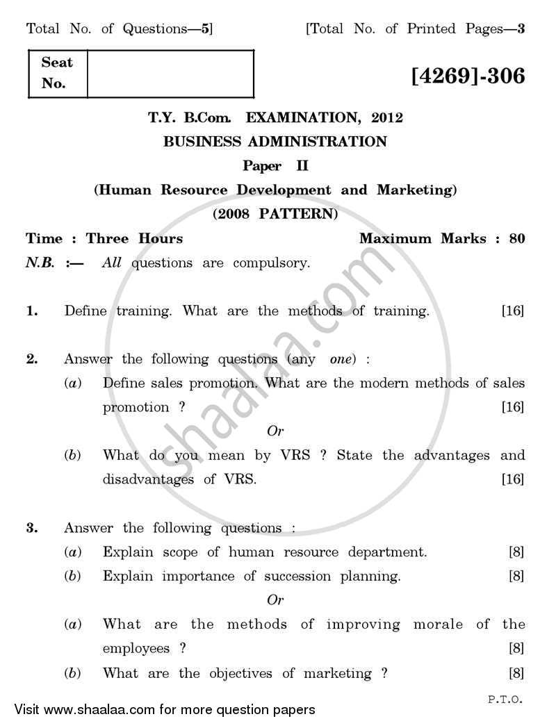 Business Administration 2 2011-2012 - B.Com. - 3rd Year (TYBcom) - University of Pune question paper with PDF download