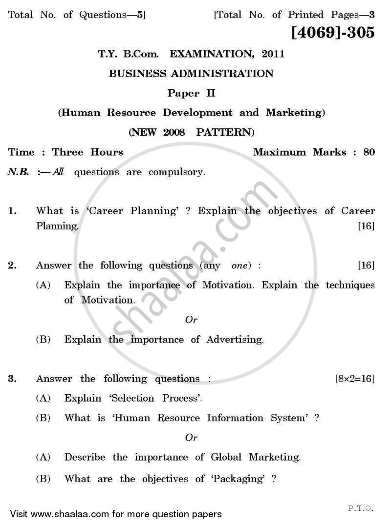 Business Administration 2 2011-2012 - B.Com. - 3rd Year (TYBcom) - University of Pune question paper with PDF download