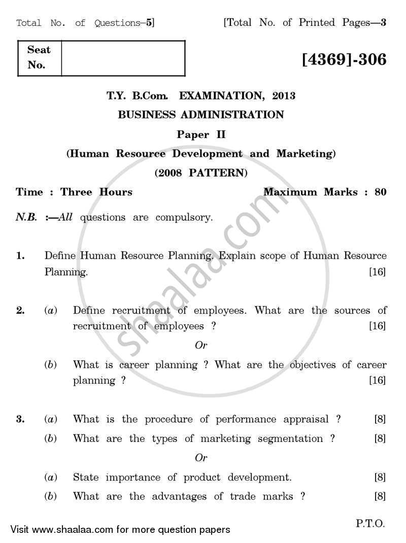 Business Administration 2 2012-2013 - B.Com. - 3rd Year (TYBcom) - University of Pune question paper with PDF download