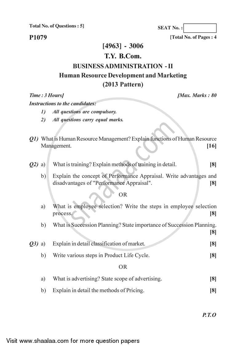 Business Administration 2 2015-2016 - B.Com. - 3rd Year (TYBcom) - University of Pune question paper with PDF download