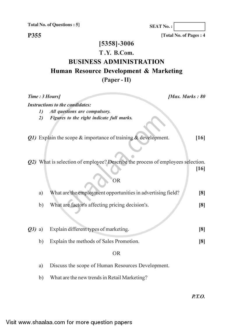 Business Administration 2 2017-2018 - B.Com. - 3rd Year (TYBcom) - University of Pune question paper with PDF download