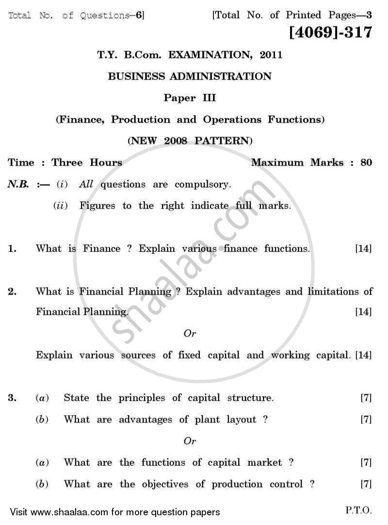 Business Administration 3 2011-2012 - B.Com. - 3rd Year (TYBcom) - University of Pune question paper with PDF download