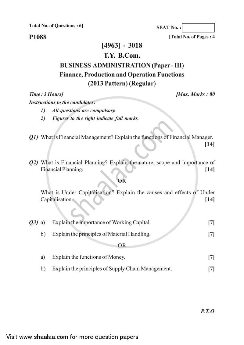 Business Administration 3 2015-2016 - B.Com. - 3rd Year (TYBcom) - University of Pune question paper with PDF download