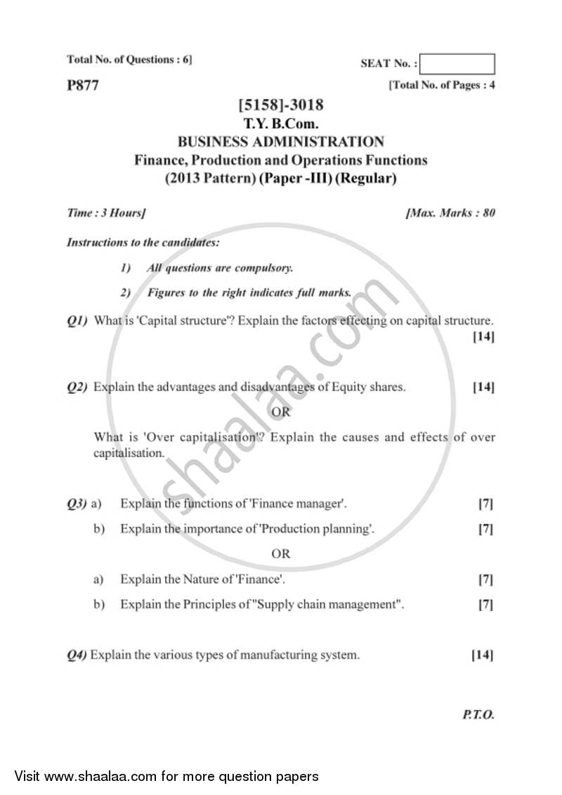 Business Administration 3 2016-2017 - B.Com. - 3rd Year (TYBcom) - University of Pune question paper with PDF download