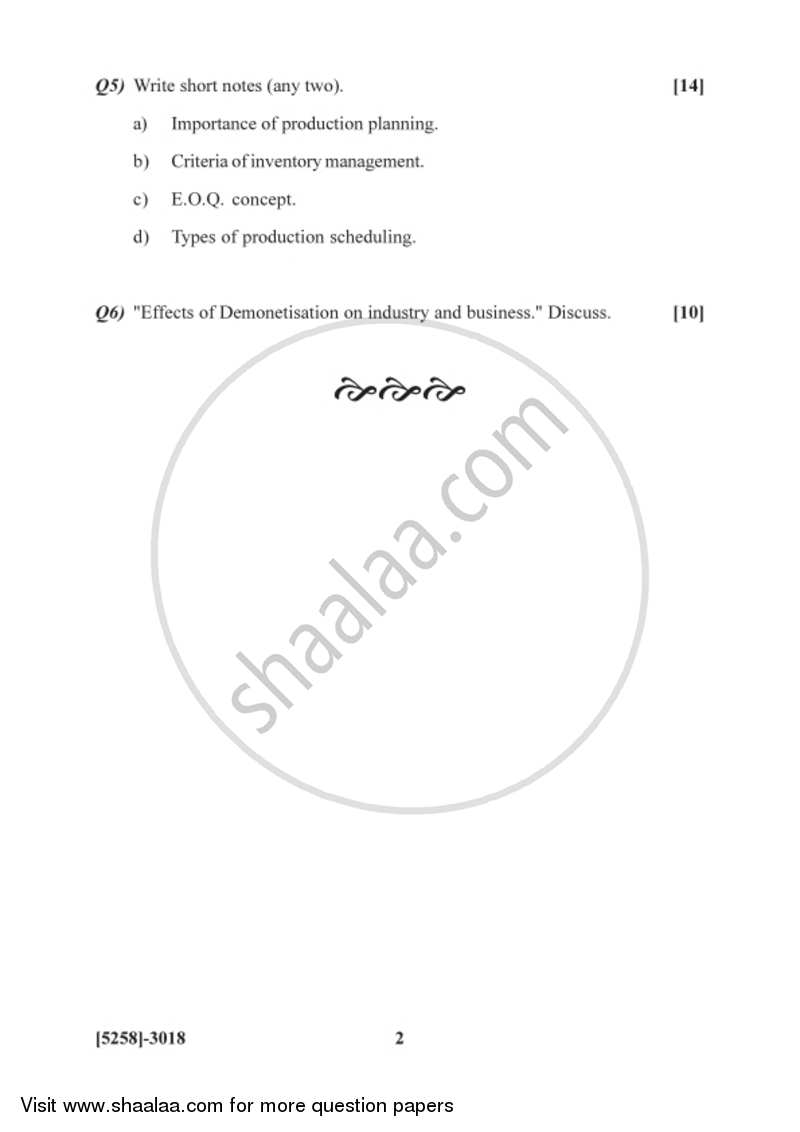 Business Administration 3 2017-2018 - B.Com. - 3rd Year (TYBcom) - University of Pune question paper with PDF download