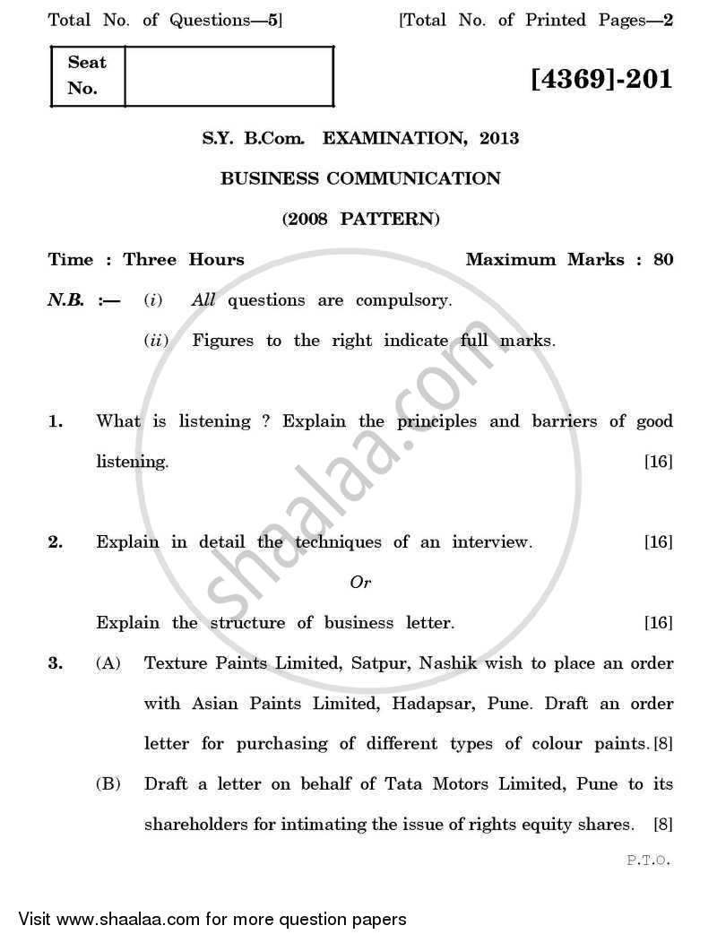 Business Communication 2012-2013 - B.Com. - 2nd Year (SYBcom) - University of Pune question paper with PDF download