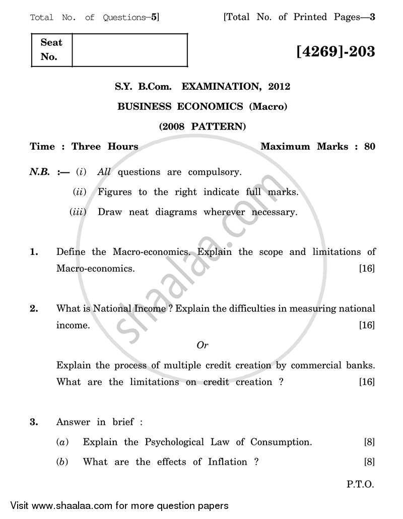 Business Economics (Macro) 2012-2013 - B.Com. - 2nd Year (SYBcom) - University of Pune question paper with PDF download