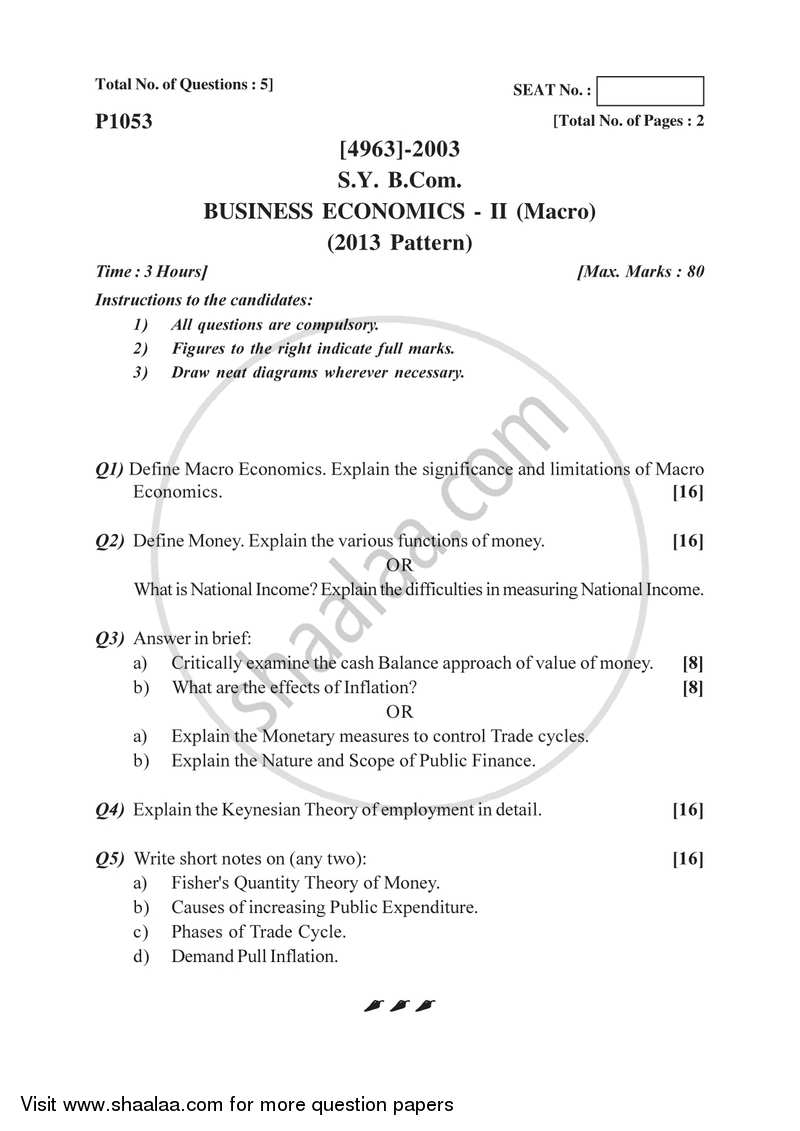 Business Economics (Macro) 2015-2016 - B.Com. - 2nd Year (SYBcom) - University of Pune question paper with PDF download
