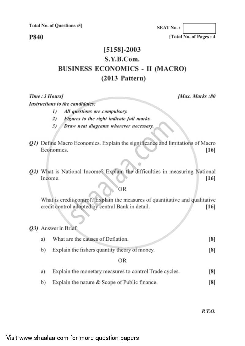 Business Economics (Macro) 2016-2017 - B.Com. - 2nd Year (SYBcom) - University of Pune question paper with PDF download