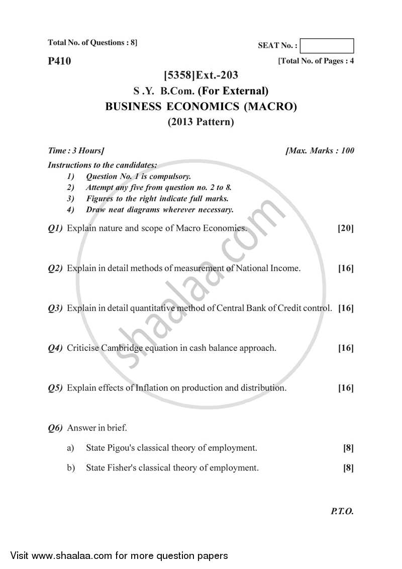 Business Economics (Macro) 2017-2018 - B.Com. - 2nd Year (SYBcom) - University of Pune question paper with PDF download