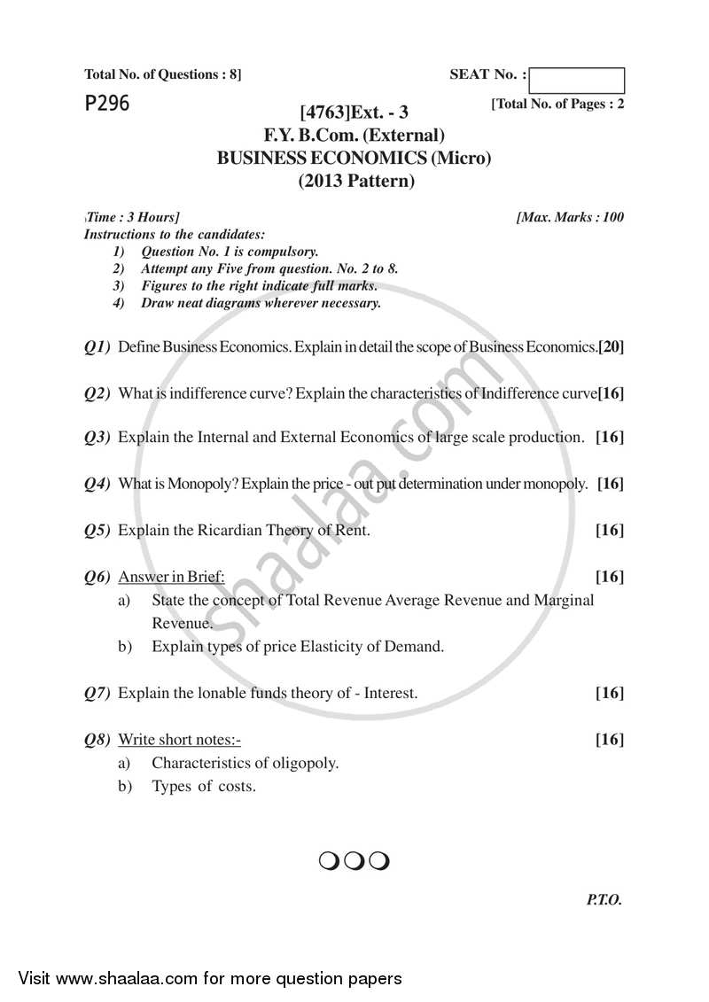 Business Economics (Micro) 2014-2015 - B.Com. - 1st Year (FYBcom) - University of Pune question paper with PDF download