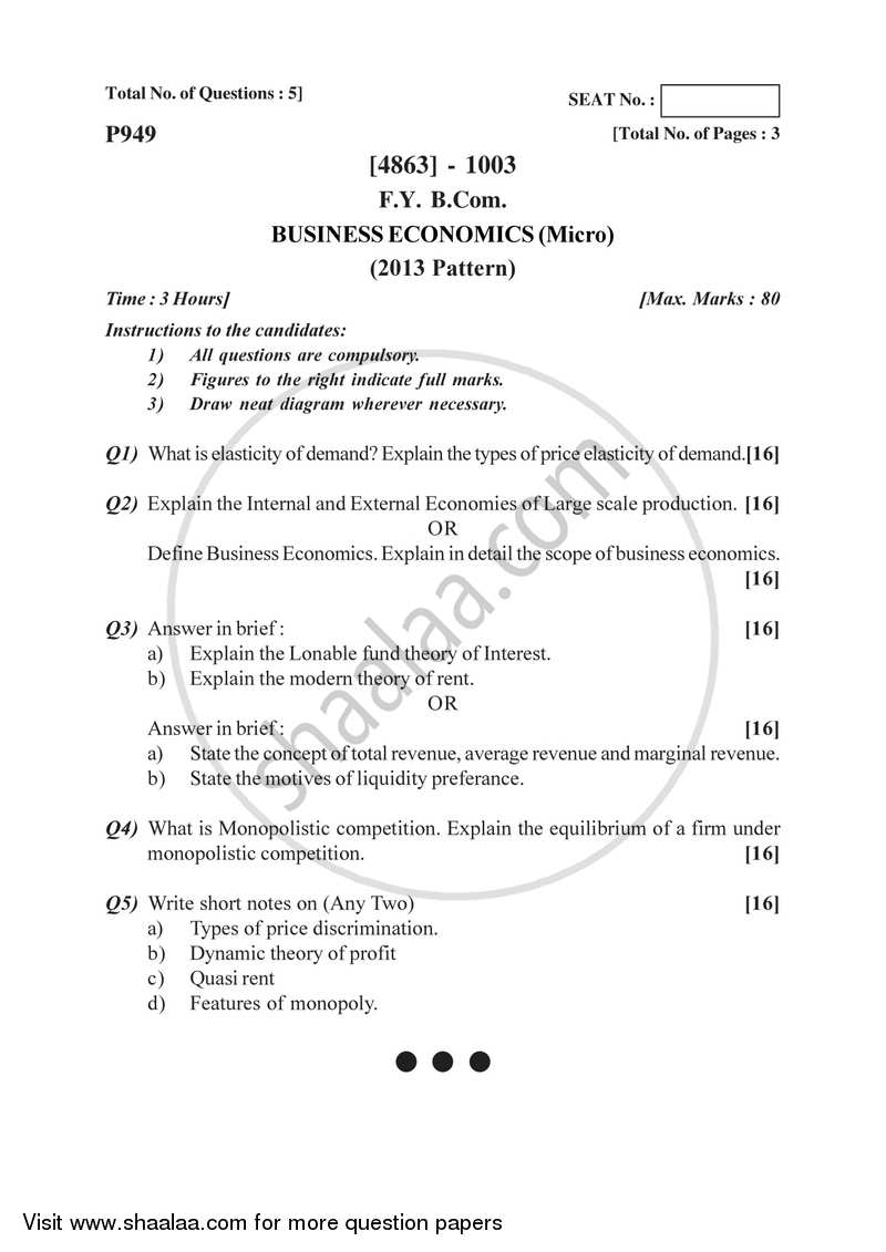 Business Economics (Micro) 2015-2016 - B.Com. - 1st Year (FYBcom) - University of Pune question paper with PDF download