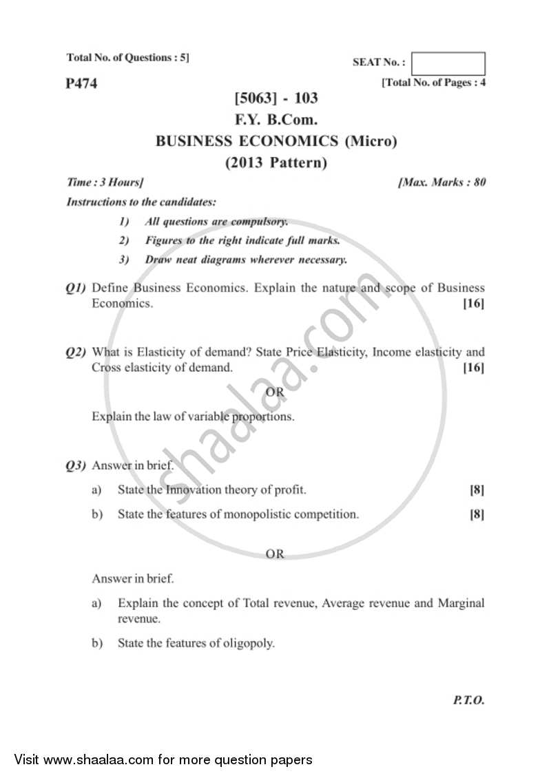 Business Economics (Micro) 2016-2017 - B.Com. - 1st Year (FYBcom) - University of Pune question paper with PDF download