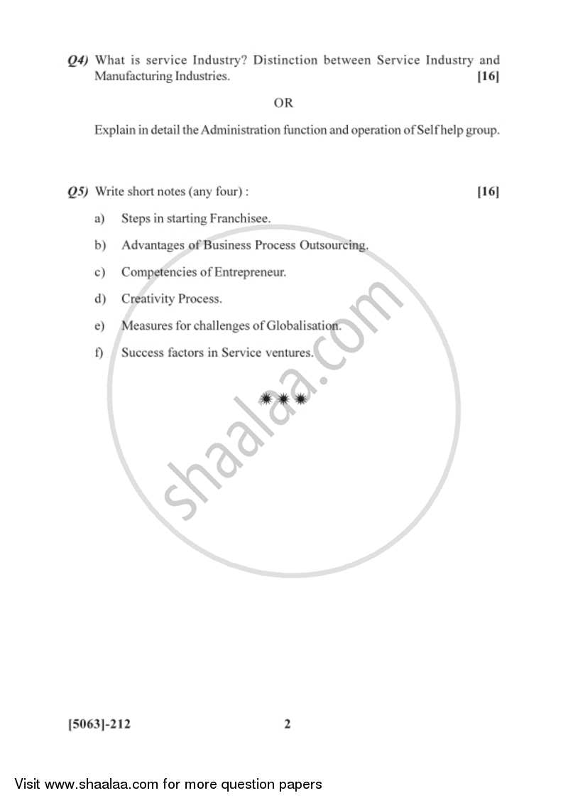 Business Entrepreneurship 1 2016-2017 - B.Com. - 2nd Year (SYBcom) - University of Pune question paper with PDF download