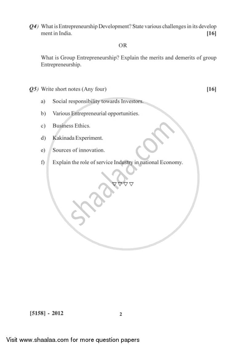 Business Entrepreneurship 1 2016-2017 - B.Com. - 2nd Year (SYBcom) - University of Pune question paper with PDF download