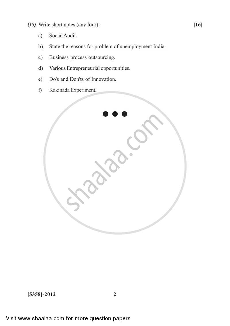 Business Entrepreneurship 1 2017-2018 - B.Com. - 2nd Year (SYBcom) - University of Pune question paper with PDF download