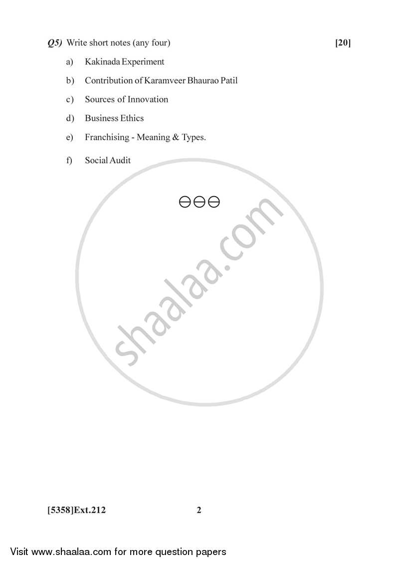 Business Entrepreneurship 1 2017-2018 - B.Com. - 2nd Year (SYBcom) - University of Pune question paper with PDF download