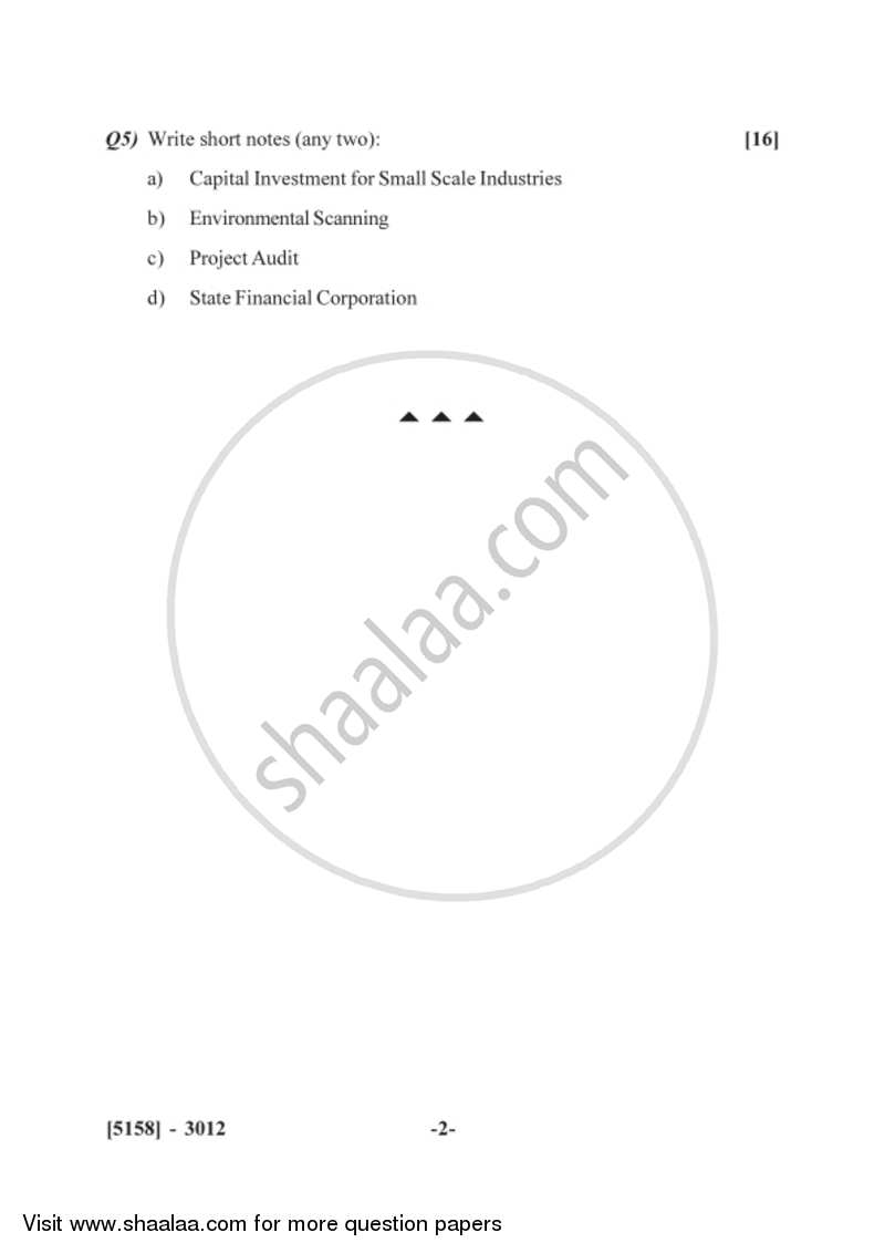 Business Entrepreneurship 2 2016-2017 - B.Com. - 3rd Year (TYBcom) - University of Pune question paper with PDF download