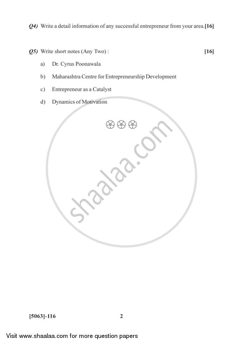 Business Environment and Entrepreneurship 2016-2017 - B.Com. - 1st Year (FYBcom) - University of Pune question paper with PDF download