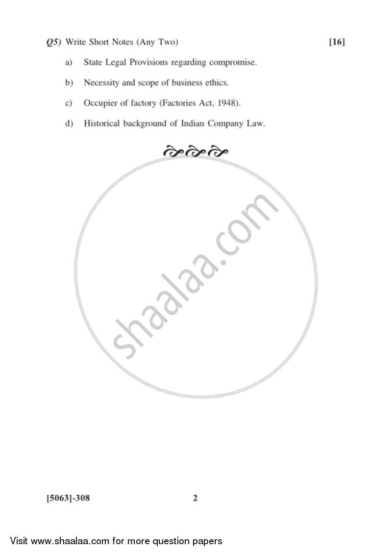 Business Laws and Practices 2 2016-2017 - B.Com. - 3rd Year (TYBcom) - University of Pune question paper with PDF download