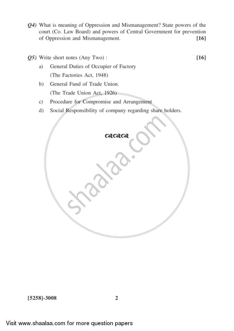 Business Laws and Practices 2 2017-2018 - B.Com. - 3rd Year (TYBcom) - University of Pune question paper with PDF download