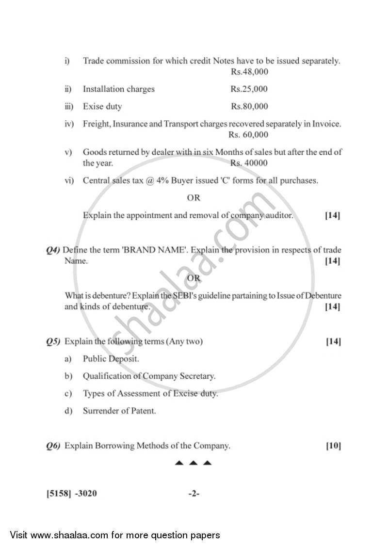 Business Laws and Practices 3 2016-2017 - B.Com. - 3rd Year (TYBcom) - University of Pune question paper with PDF download