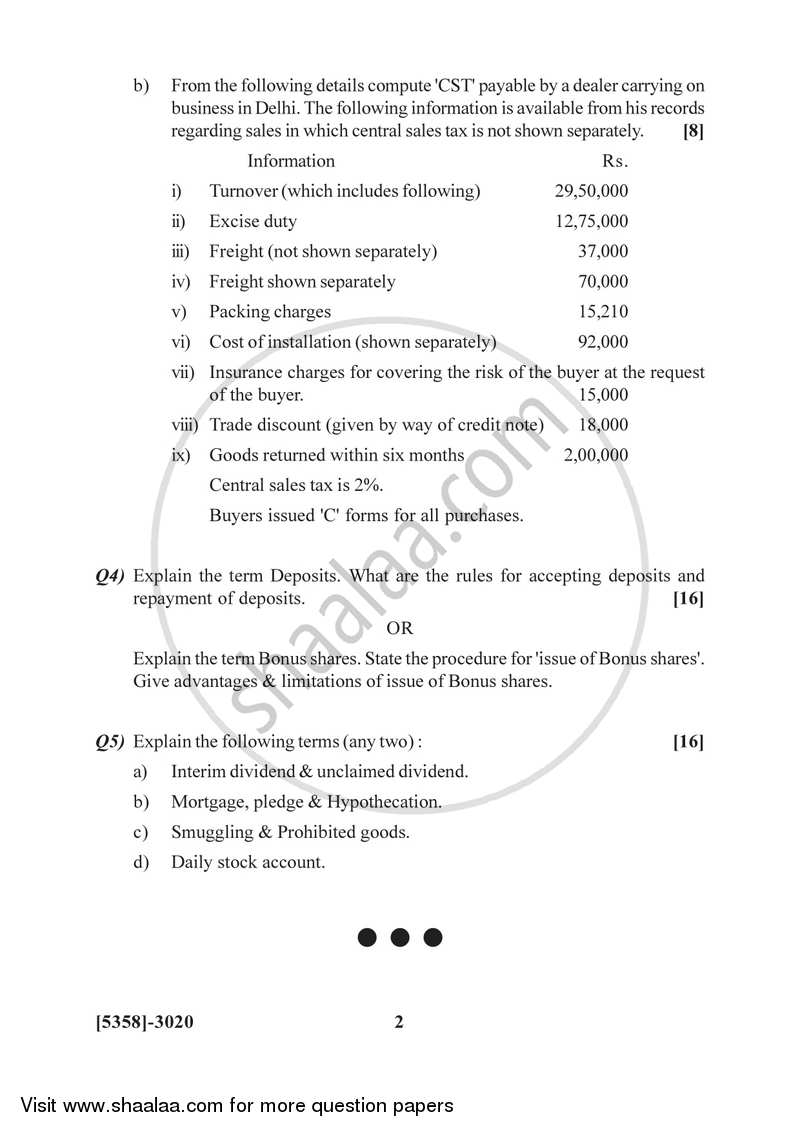 Business Laws and Practices 3 2017-2018 - B.Com. - 3rd Year (TYBcom) - University of Pune question paper with PDF download