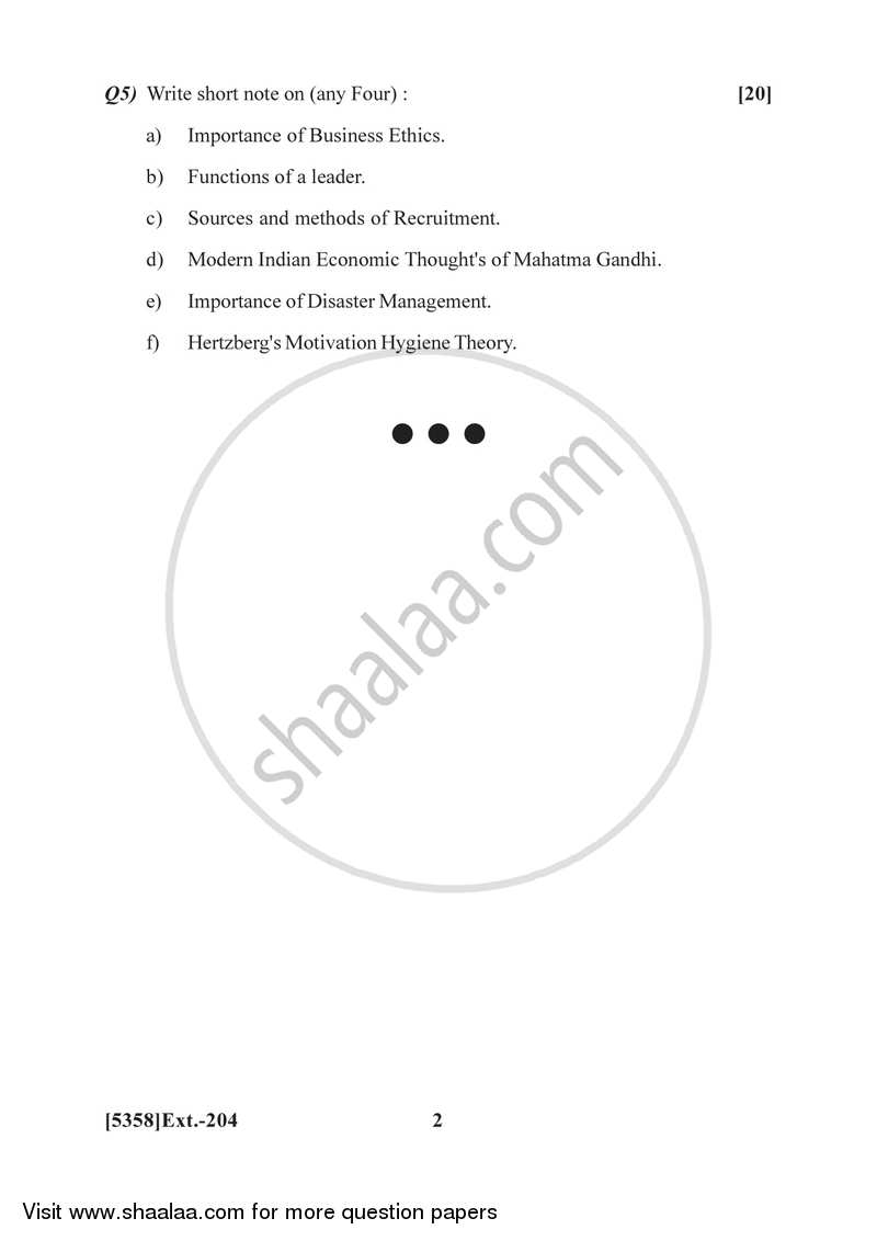 Business Management 2017-2018 - B.Com. - 2nd Year (SYBcom) - University of Pune question paper with PDF download