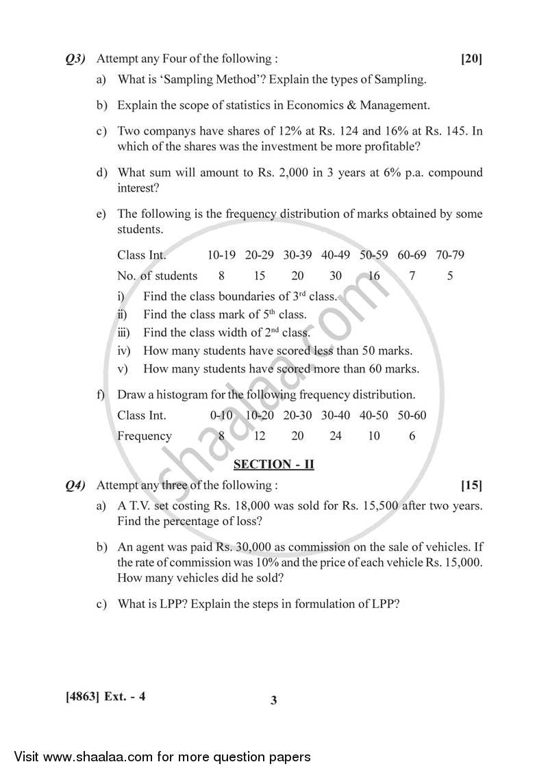 Business Mathematics and Statistics 2015-2016 - B.Com. - 1st Year (FYBcom) - University of Pune question paper with PDF download