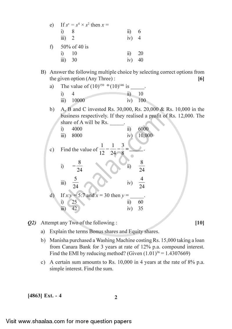 Business Mathematics and Statistics 2015-2016 - B.Com. - 1st Year (FYBcom) - University of Pune question paper with PDF download