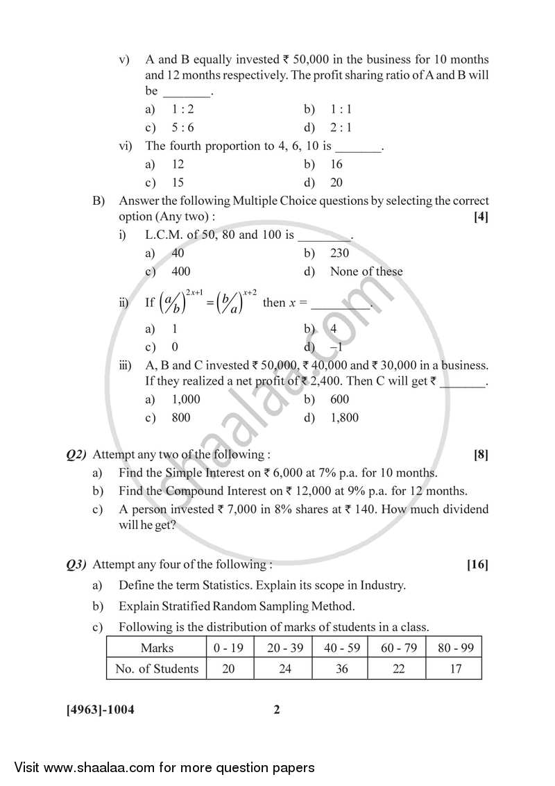 Business Mathematics and Statistics 2015-2016 - B.Com. - 1st Year (FYBcom) - University of Pune question paper with PDF download